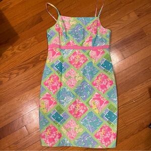 Vintage Lilly Pulitzer Surf N Patchwork Mini Shift Dress Size 8 White Label